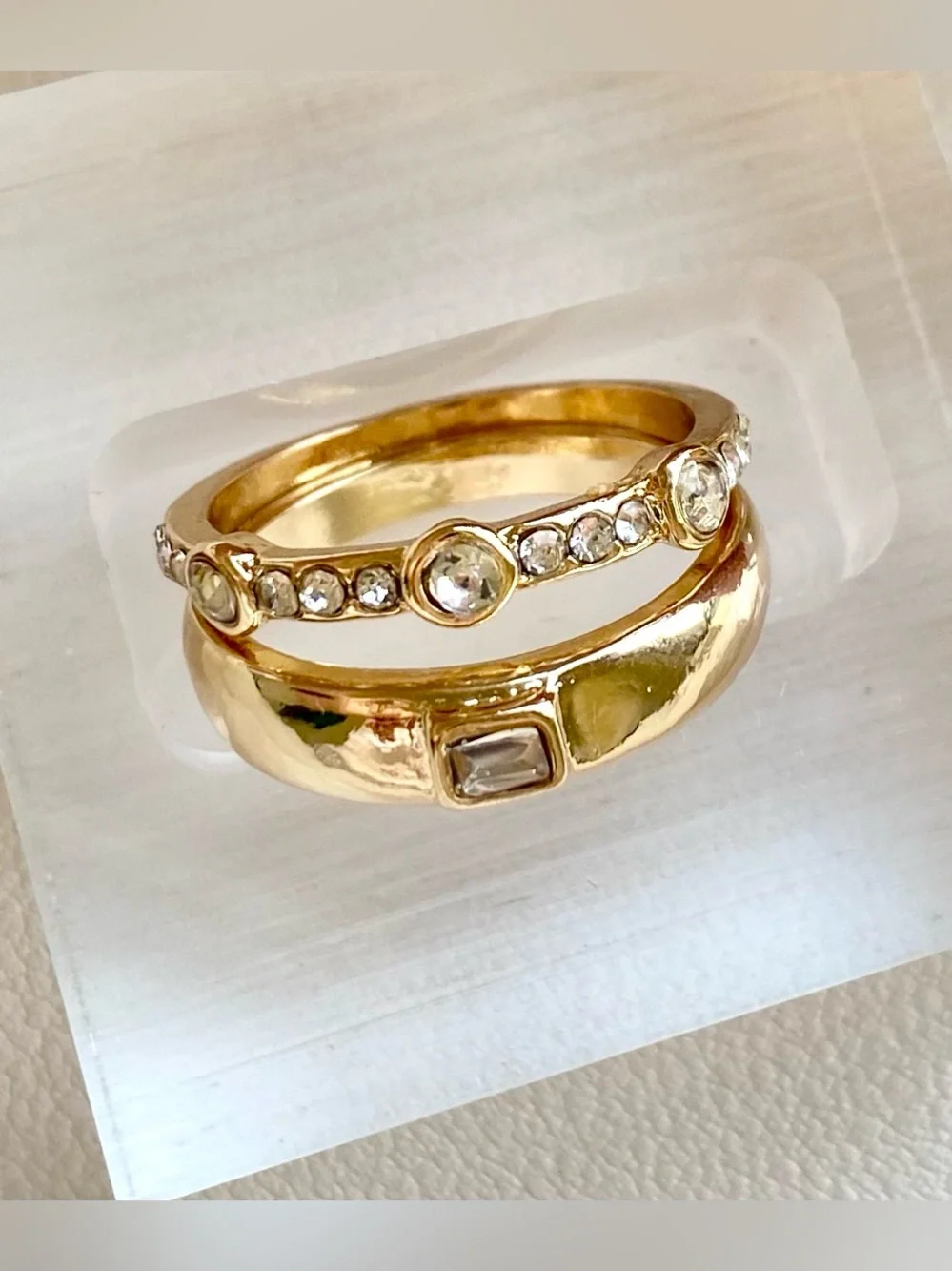 Gold-Tone Crystal Stackable Ring Set - Clear Stones
